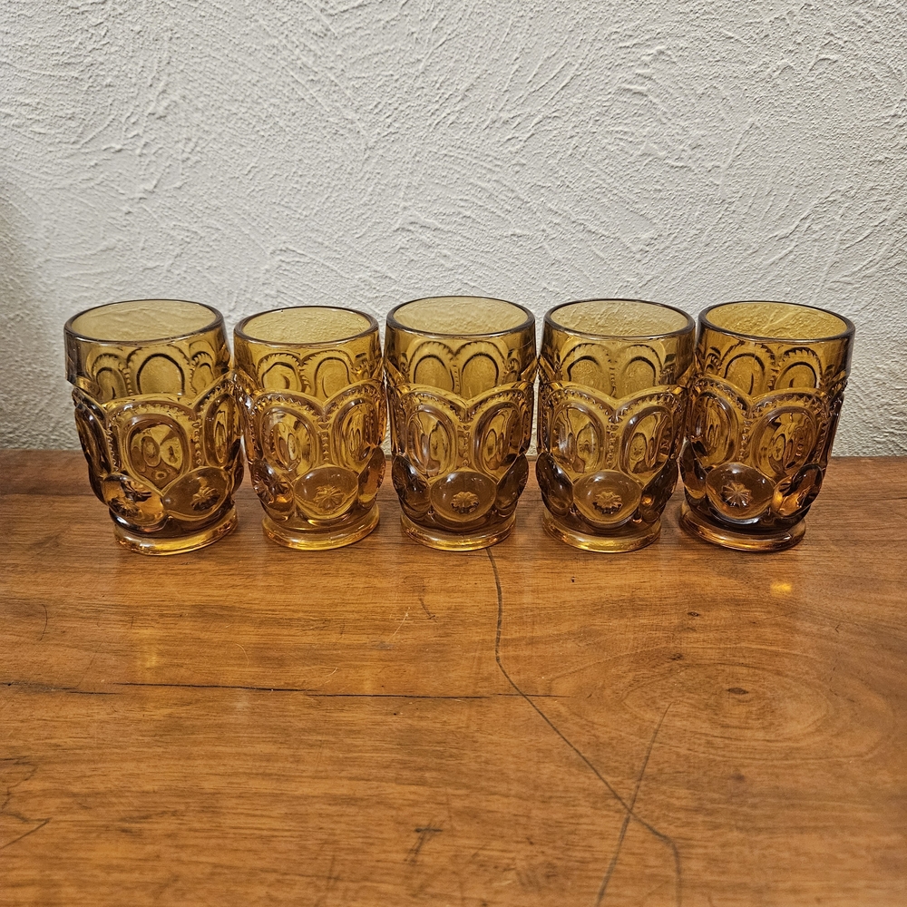 Vintage L.E. Smith Glass Co. Moon and Star Amber Set of 5‎ Tumblers